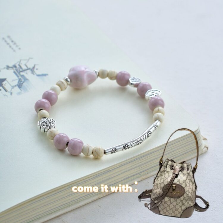 Tiger Head Bucket Bag&Pink Ceramic Bracelet